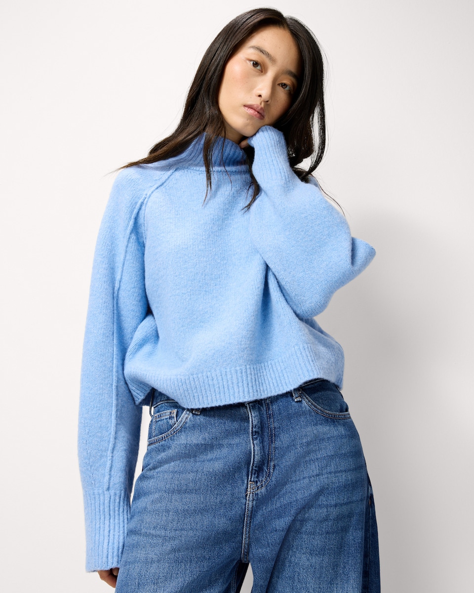 image 1 of F&F Turtle Neck Cropped Knitted Jumper in Blue
