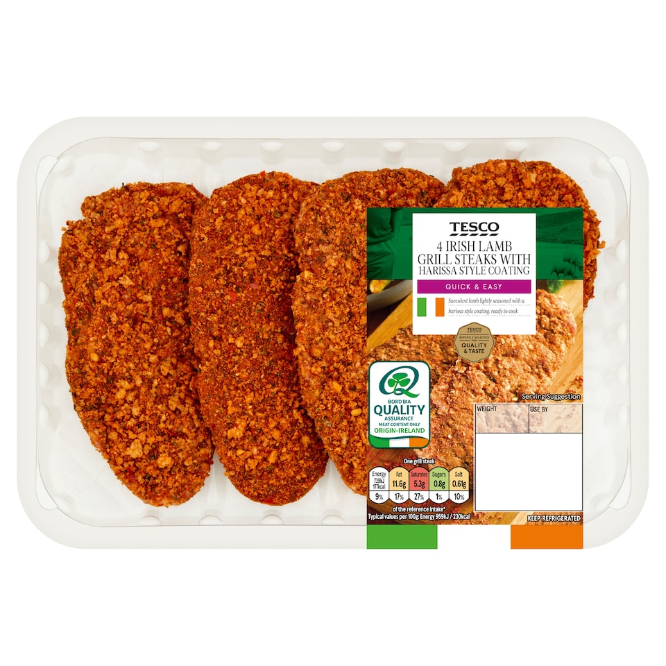 Tesco 4 Irish Lamb Grill Steaks with Harissa Style Coating 440g