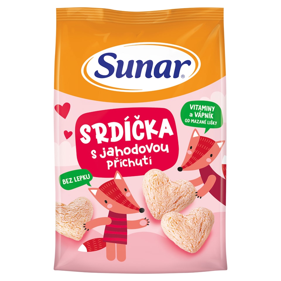 Sunar detské chrumky jahodové srdiečka 12m+, 50 g