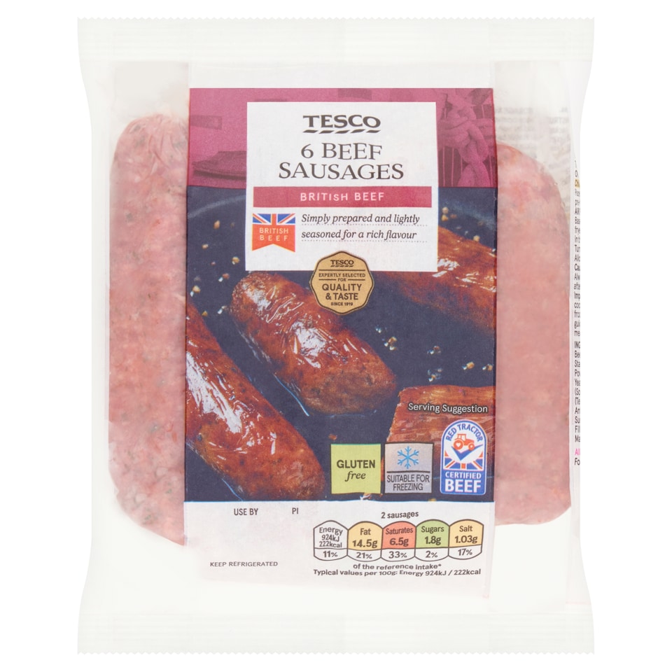 Tesco 6 Beef Sausages 400g