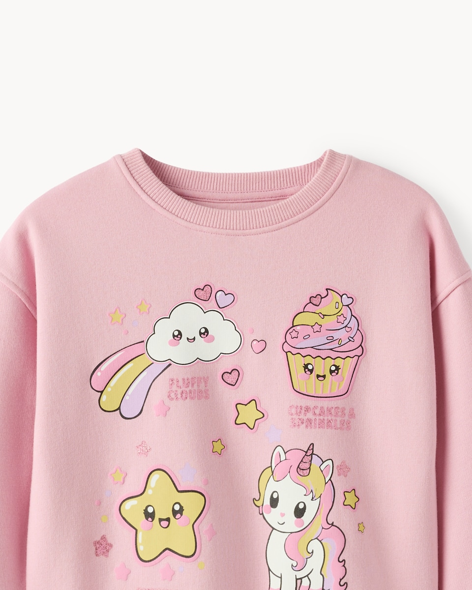 image 1 of F&F Girls Cotton Rich Unicorn Sweatshirt in Multi