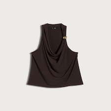 F&F Cowl Neck Metal Accent Sleeveless Top in Chocolate