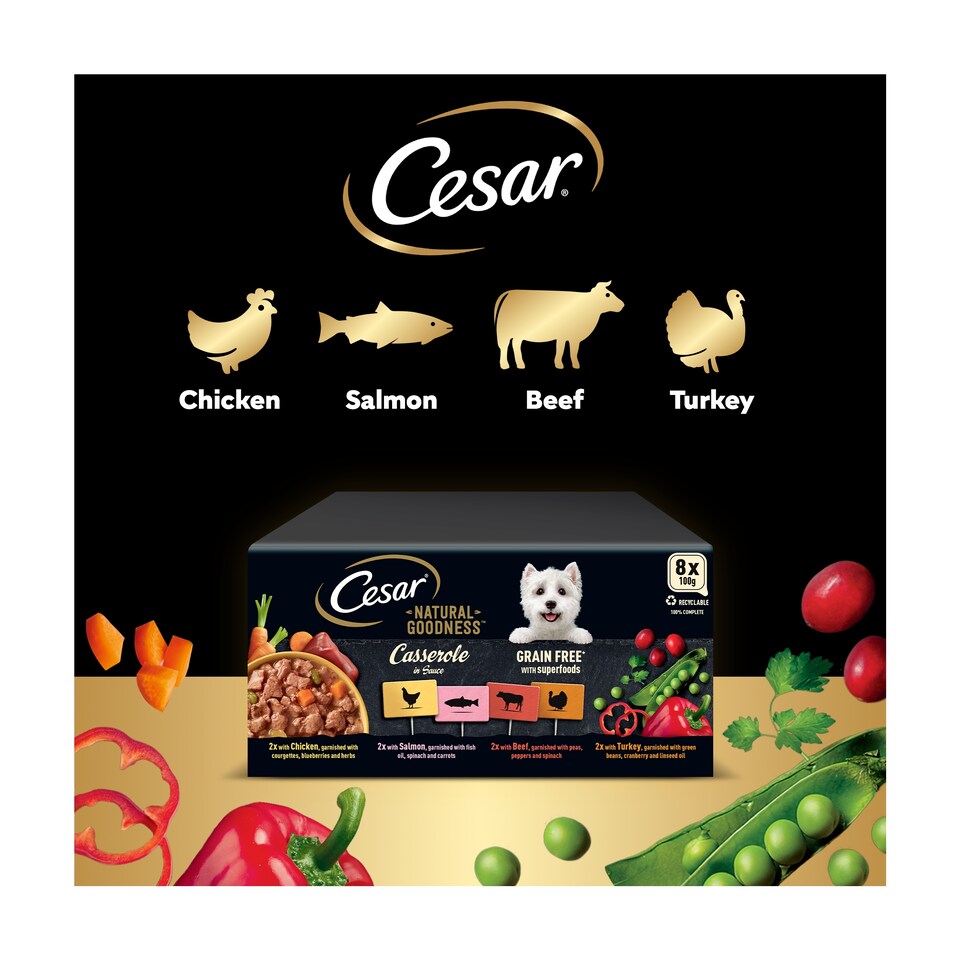 image 1 of Cesar Natural Goodness Grain Free Adult Wet Dog Food Mix Casserole 8x100g Tray