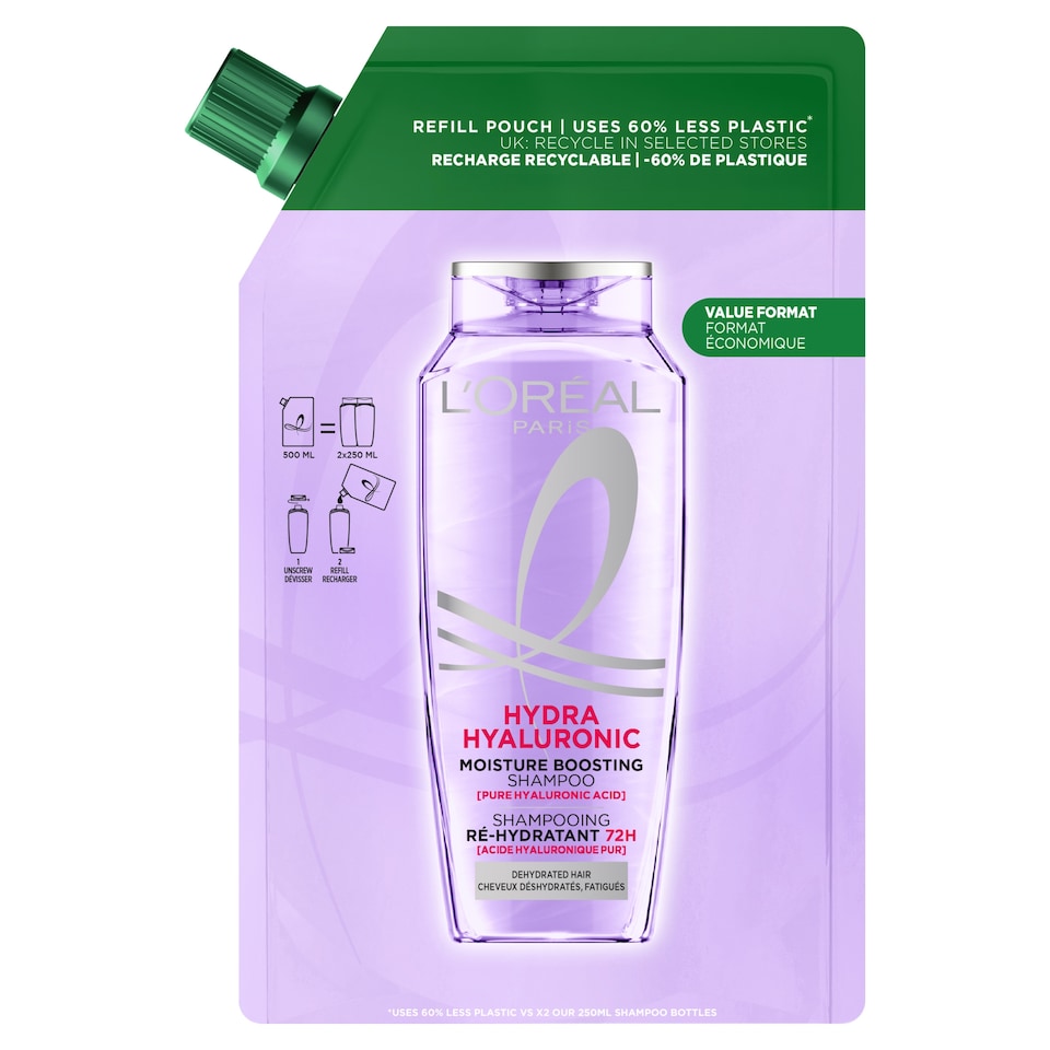 image 1 of L'Oreal Hydra Hyaluronic Shampoo Refill 500Ml
