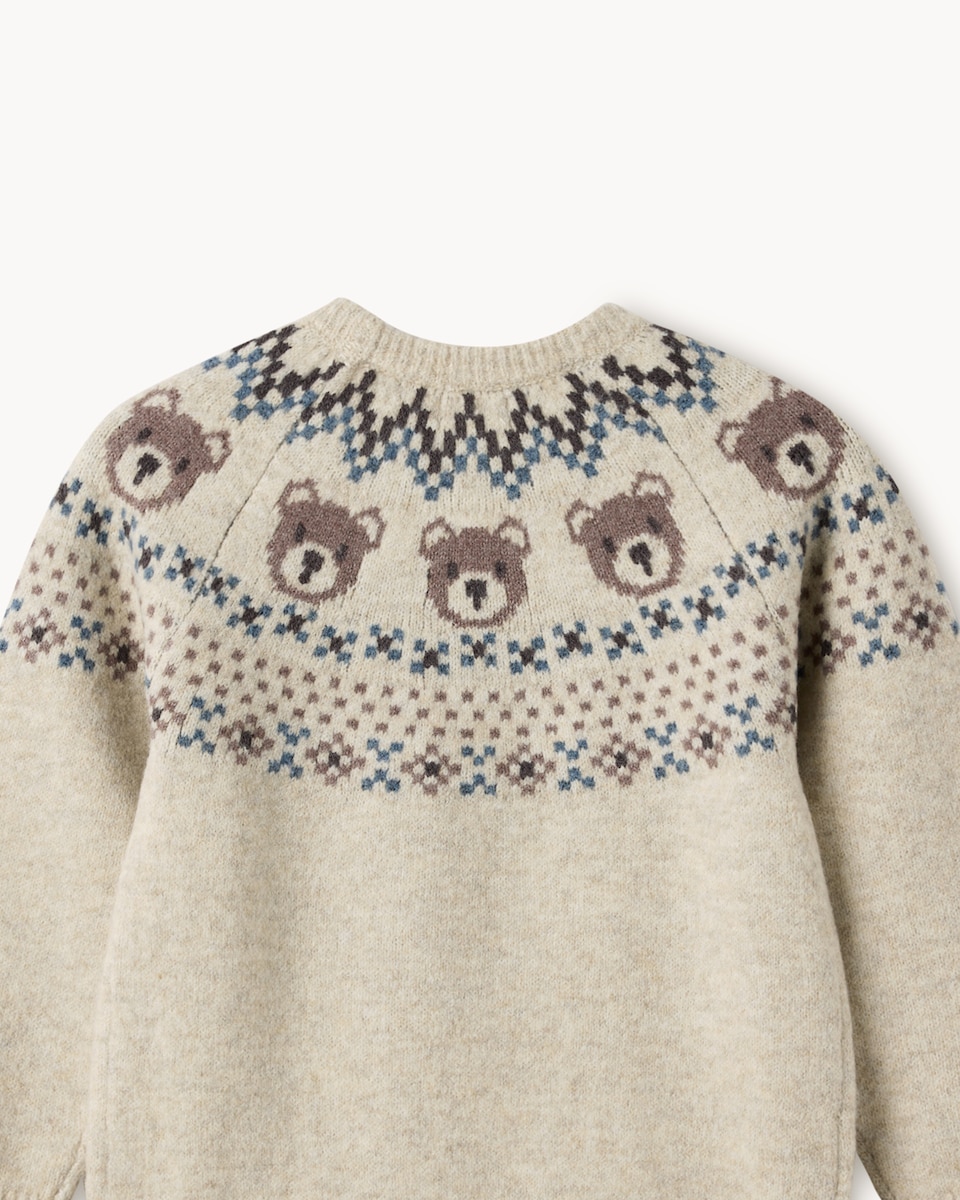 image 1 of F&F Boys Fair Isle Teddy Jumper in Stone