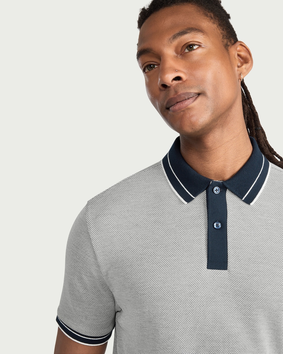 image 1 of F&F Modal Rich Textured Polo Shirt in Navy