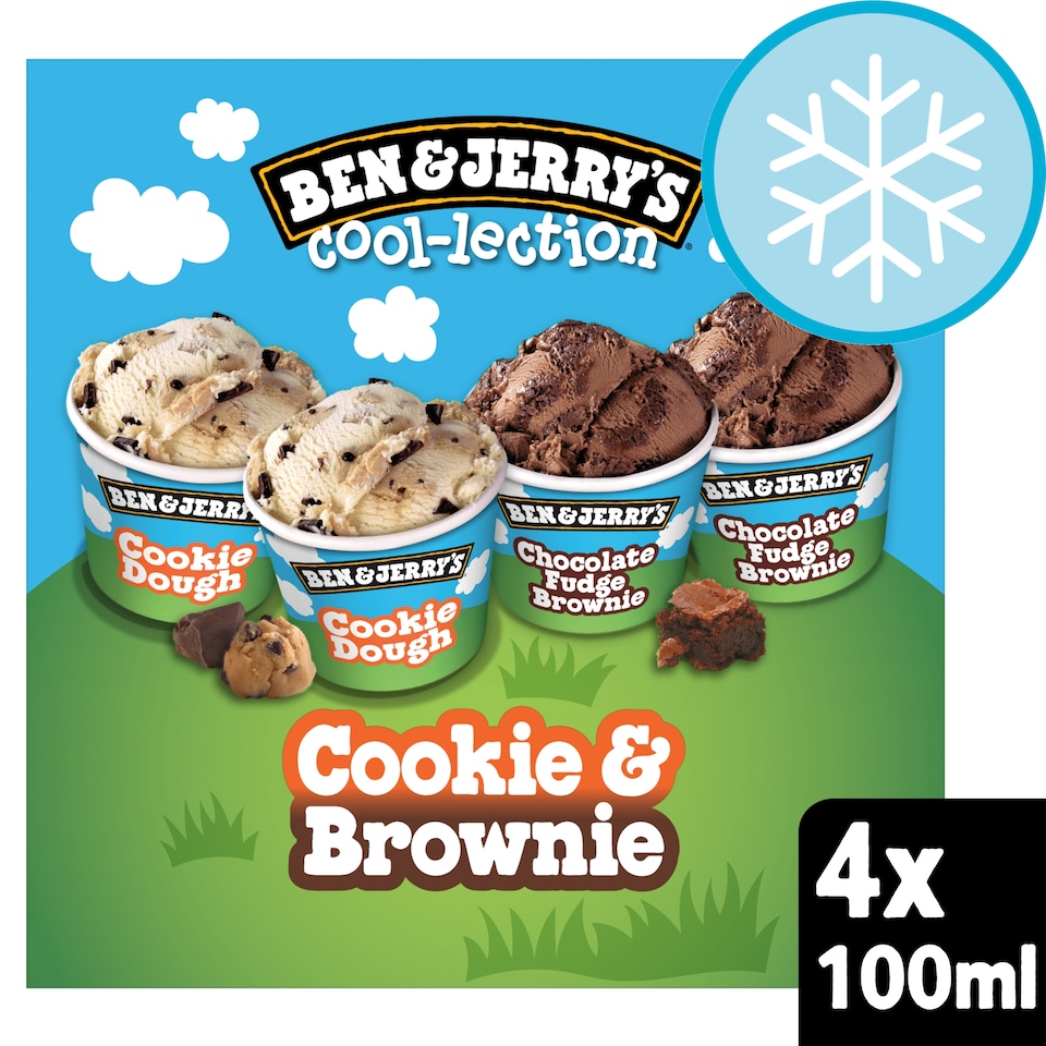 image 1 of Ben & Jerrys Cookie & Brownie Ice Cream Mini Pots Multipack 4x100ml