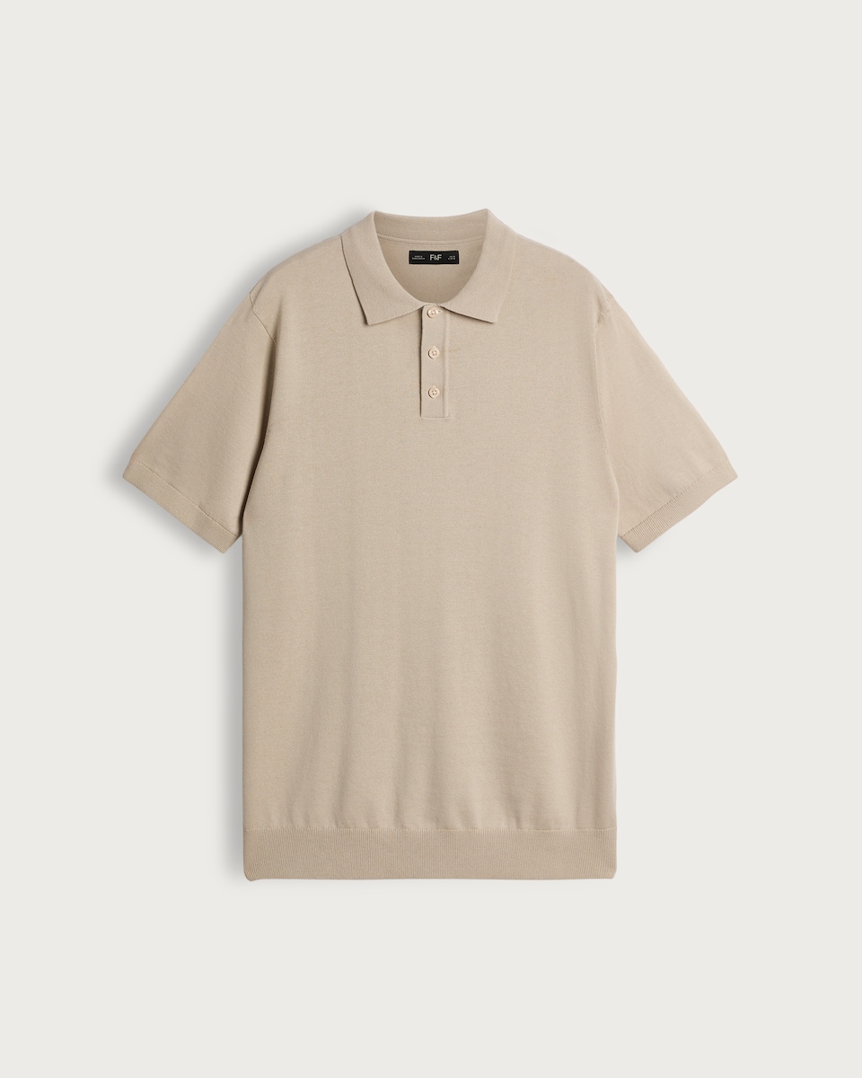 image 1 of F&F Pure Cotton Fine Knit Polo Shirt in Med Nude