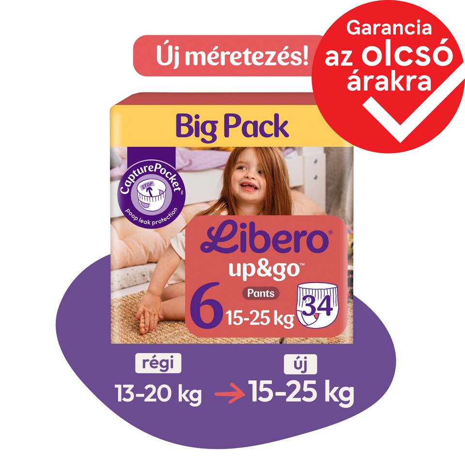 Libero Up&Go egyszerhasználatos bugyipelenka, méret: 6, 15-25 kg, 34 db 1. kép