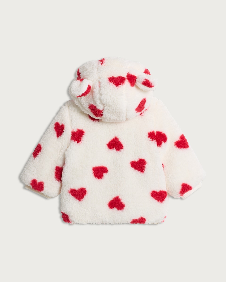 image 1 of F&F Baby Fleece Heart Print Hooded Jacket in White