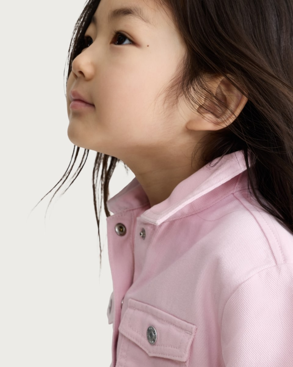 image 1 of F&F Girls Pure Cotton Belted Denim Dress in Pink