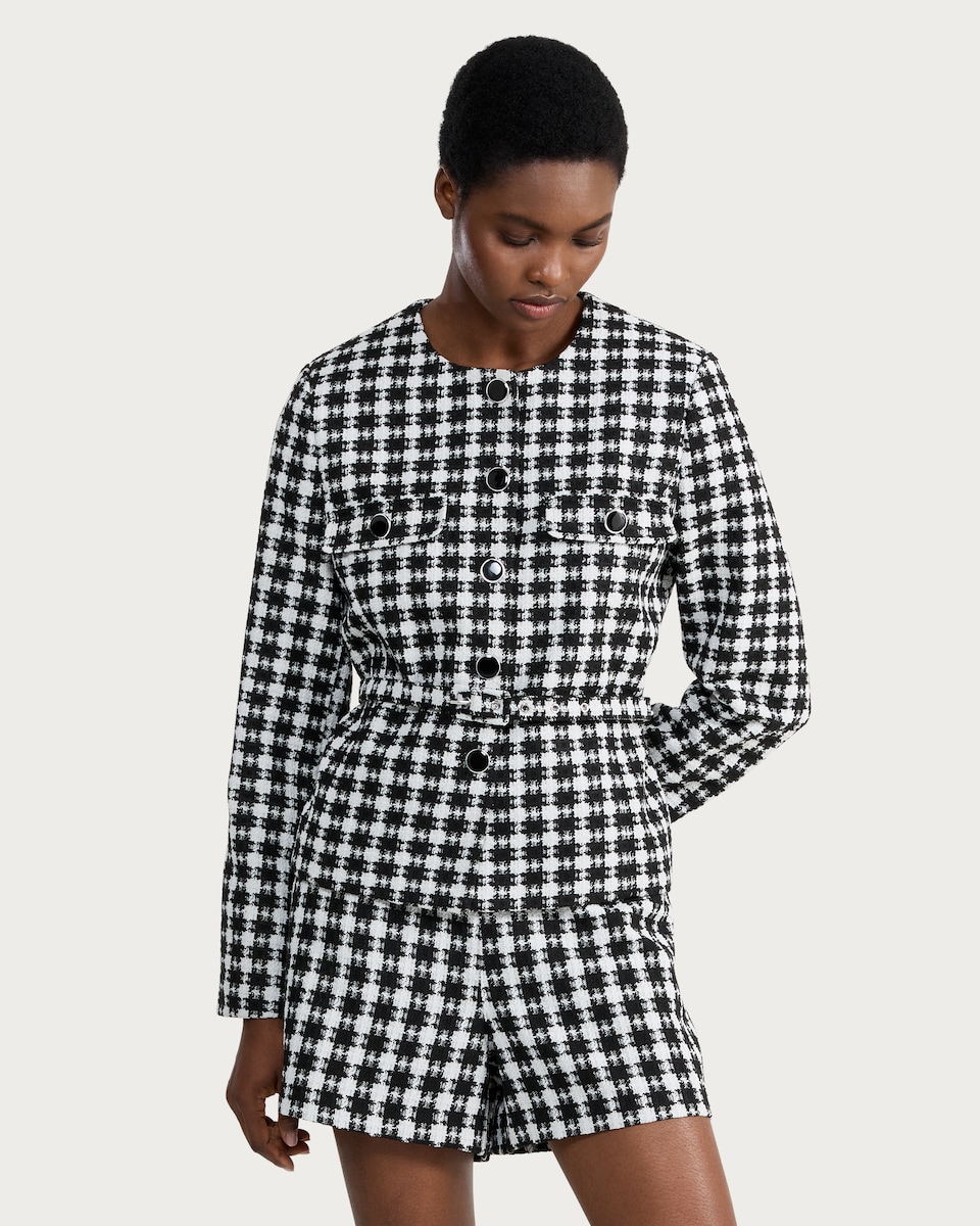 image 1 of F&F Dogtooth Textured Belted Jacket in Black