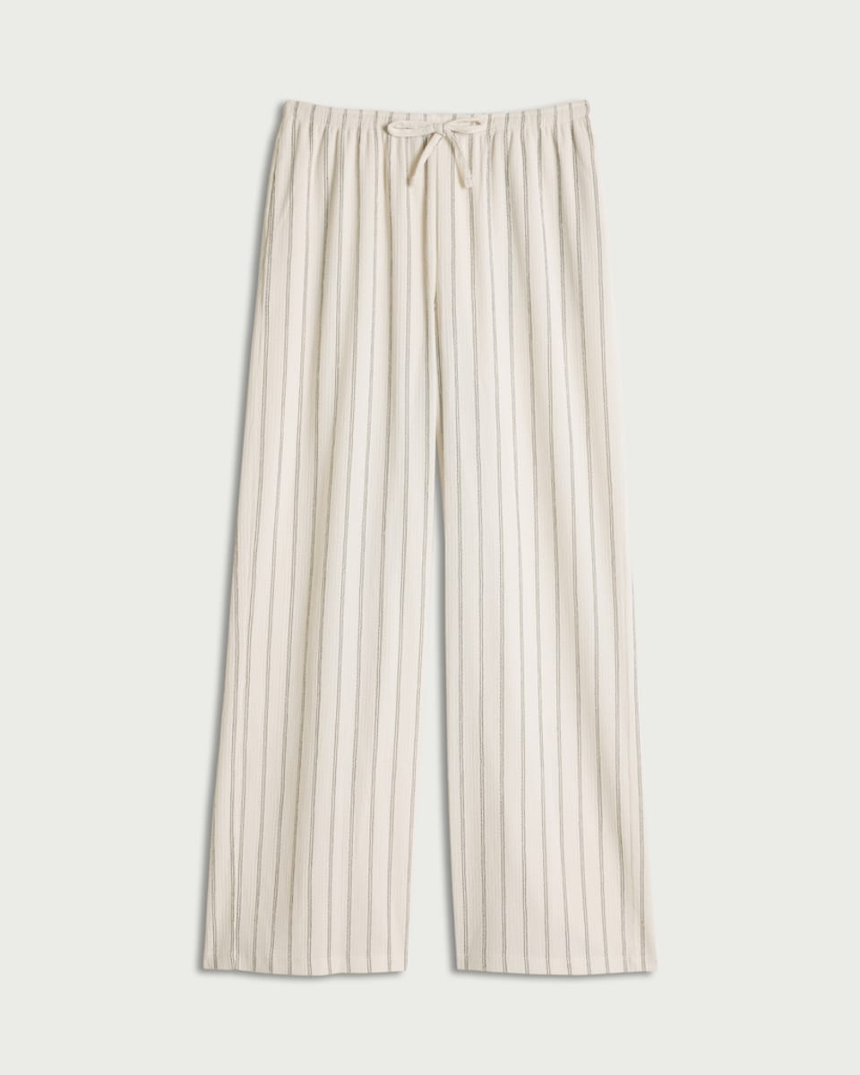 image 1 of F&F Textured Striped Wide Leg Drawstring Trousers in Cream
