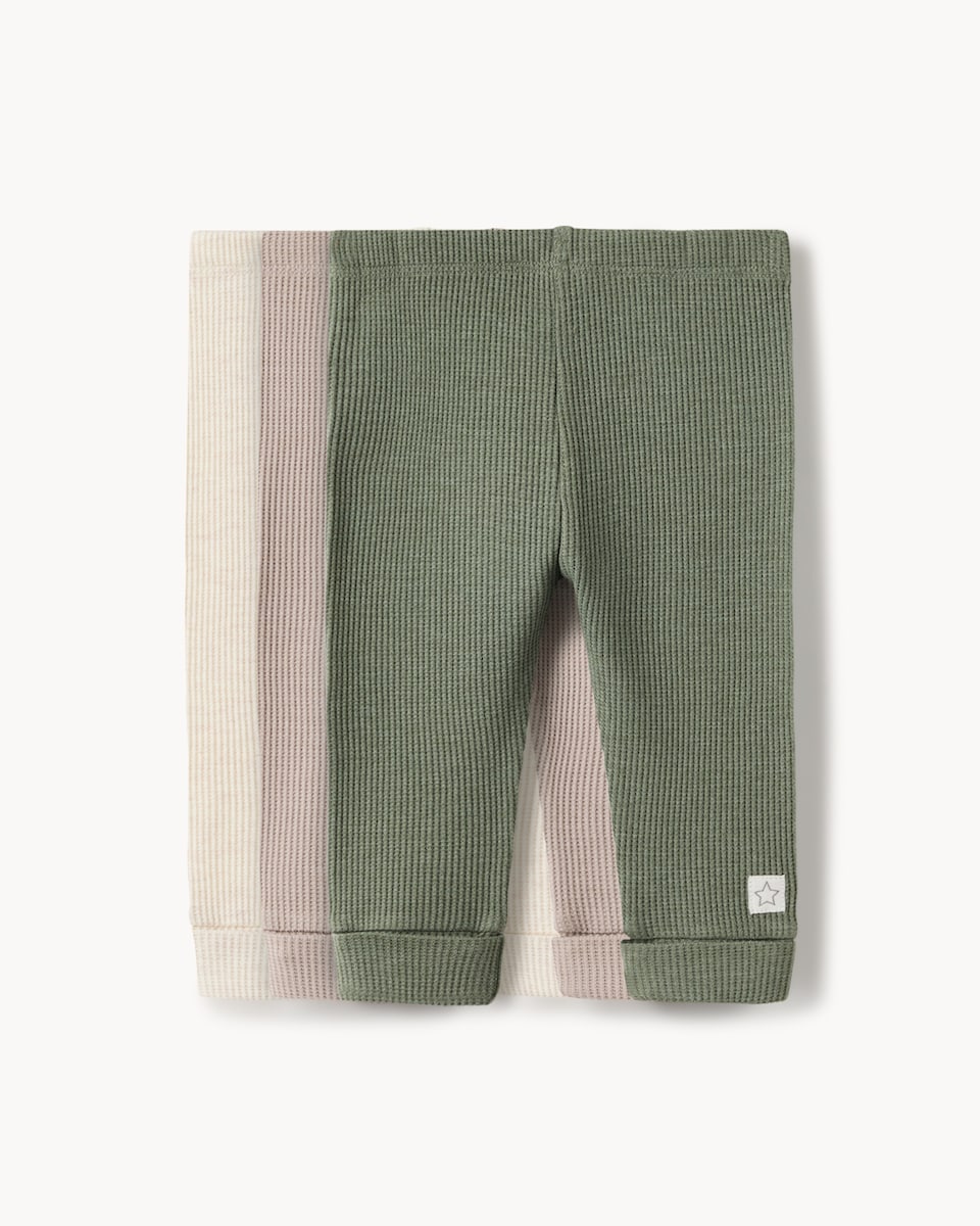 image 1 of F&F Baby 3-Pack Cotton Rich Ribbed Leggings in Green
