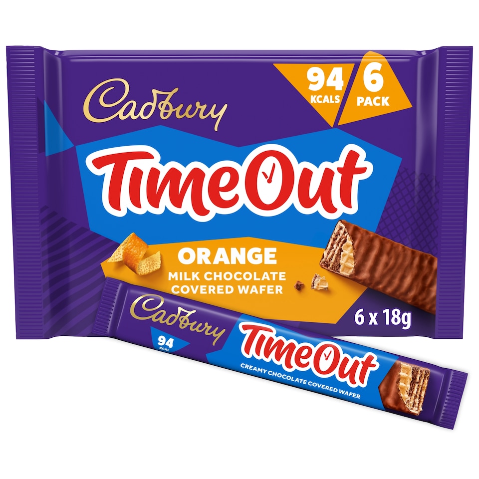 Cadbury TimeOut Orange Milk Chocolate Covered Wafer 6 Pack 108g