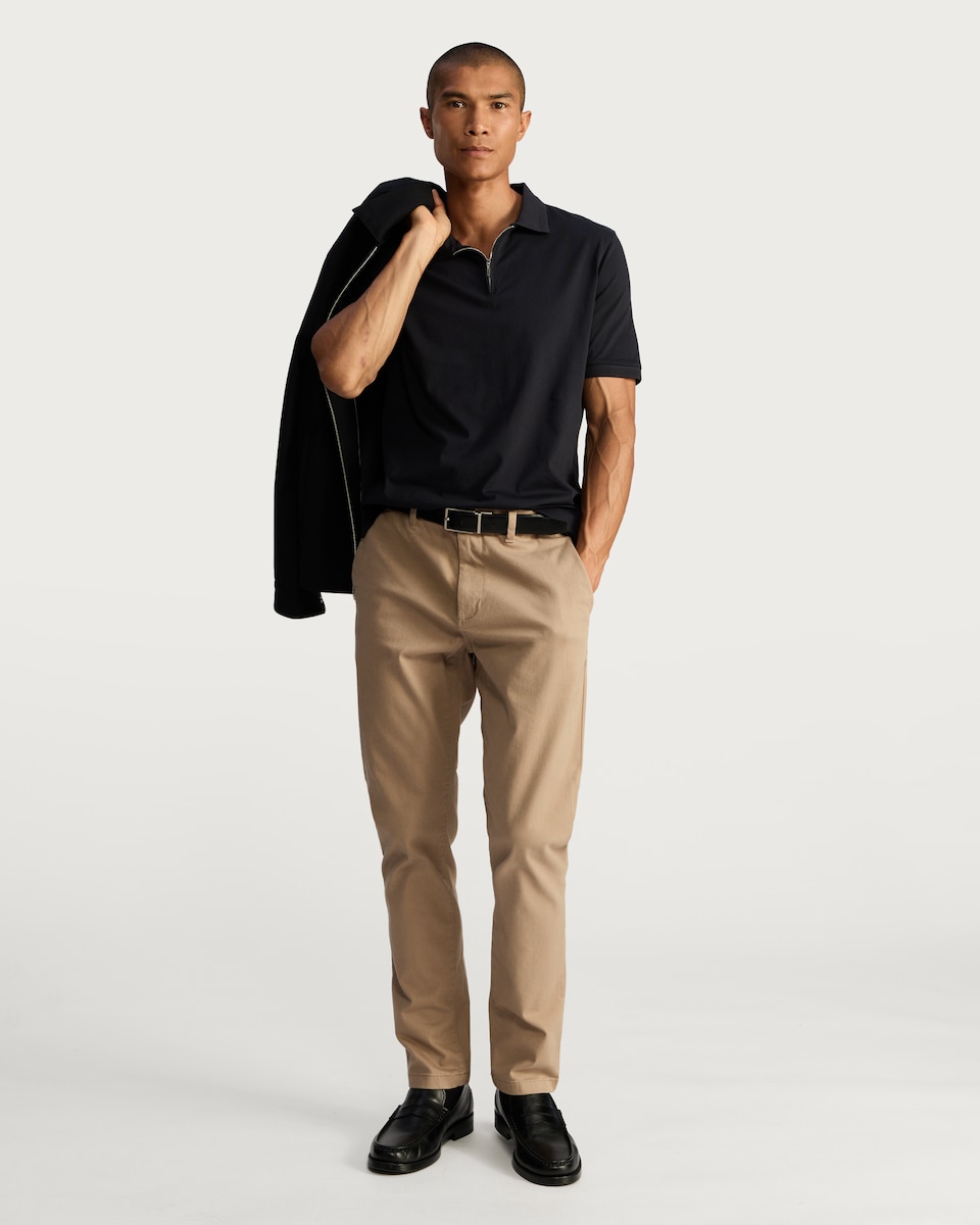 image 1 of The F&F Edit Supima® Cotton Zip Neck Polo Shirt in Navy