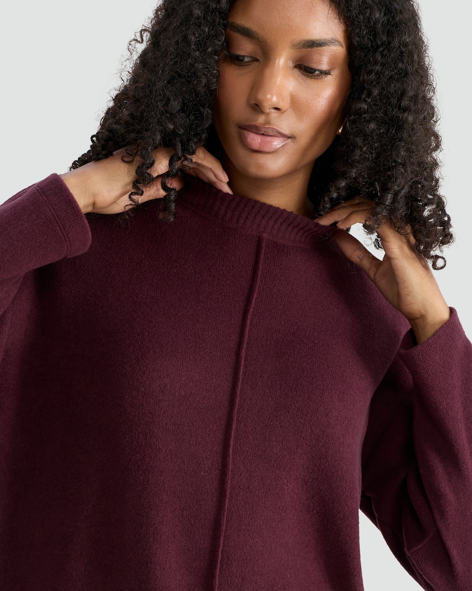 image 1 of F&F Seam Detail Long Sleeved Jumper in Burgundy