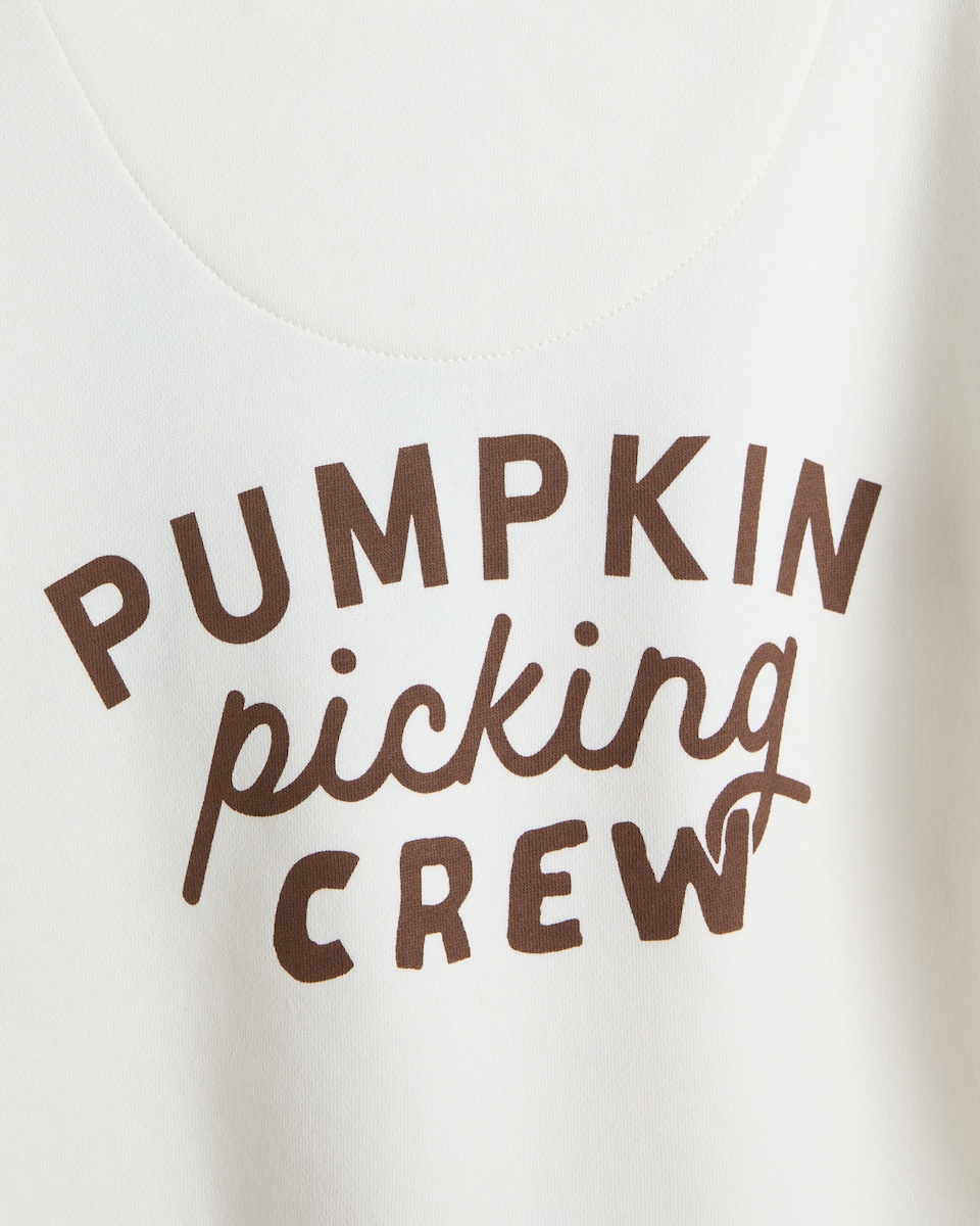 image 1 of F&F Girls Cotton Rich Pumpkin Picking Crew Sweatshirt in Cream