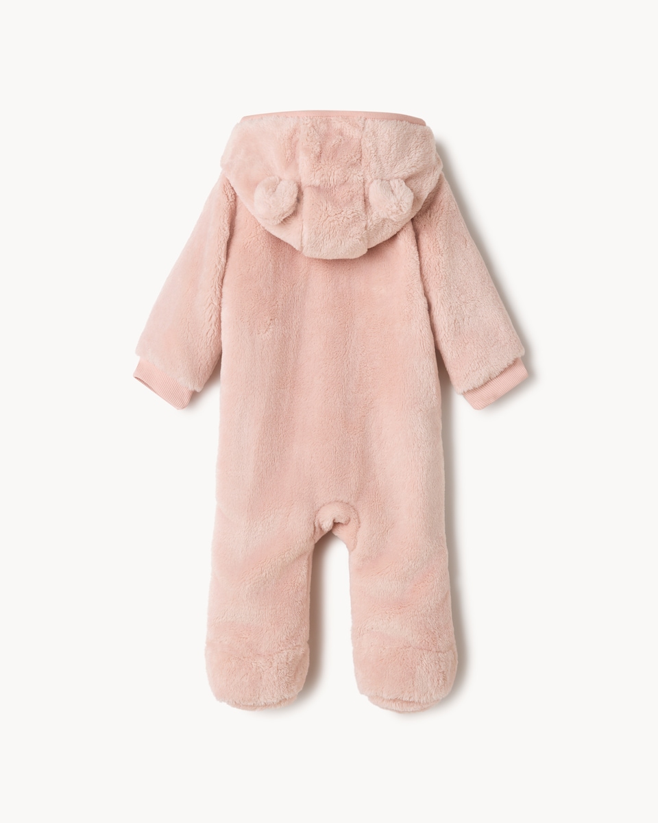 image 1 of F&F Baby Fleece Hooded Pramsuit in Pink