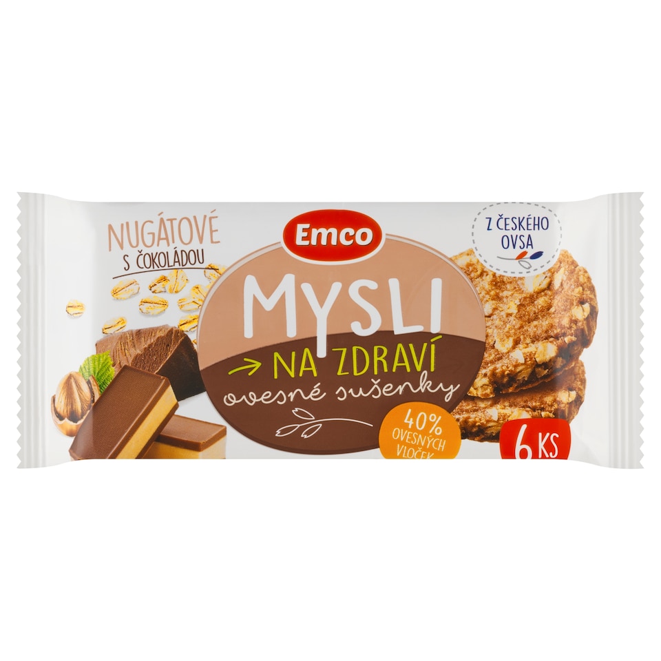 Emco Mysli na Zdraví Oatmeal Biscuits with Nougat Flavor and Chocolate 6 pcs 60 g