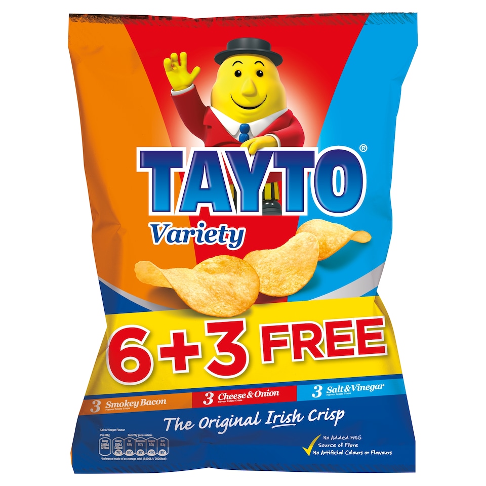 TAYTO VARIETY FLAVOURED POTATO CRISPS 9 x 25g 