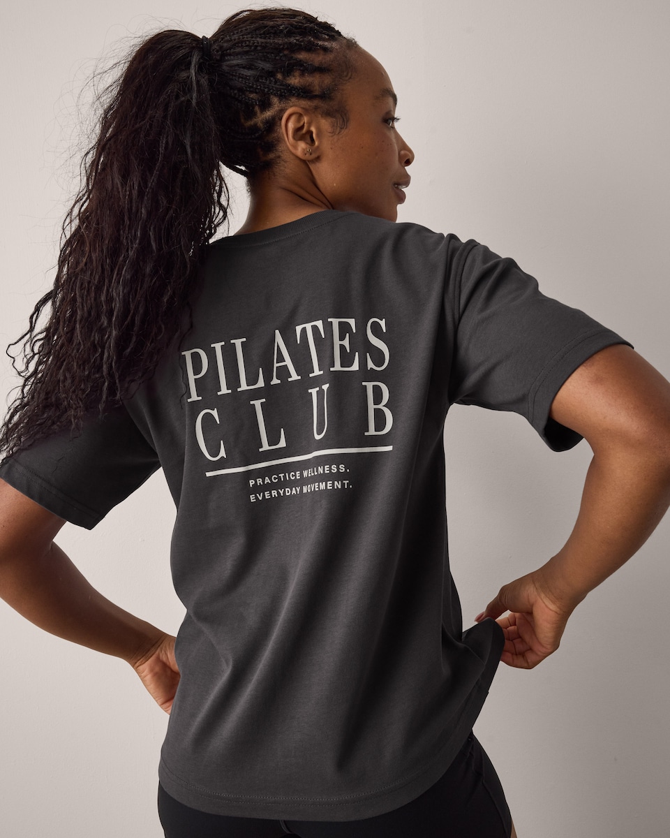image 1 of F&F Active ULTRASTRETCH Pure Cotton Pilates Club T-Shirt in Chocolate