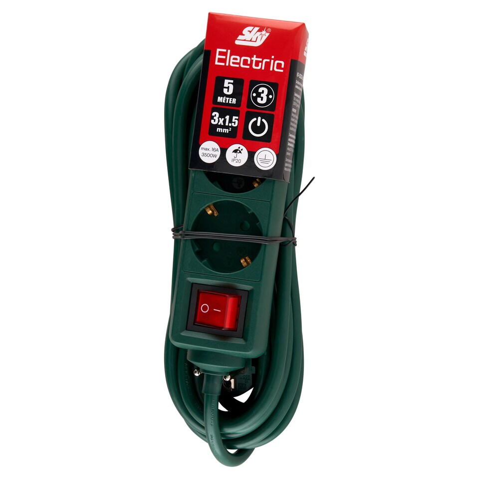 image 1 of Sky Electric KF-03CK-5M Z 3-Way Shockproof Green Power Strip 5 m