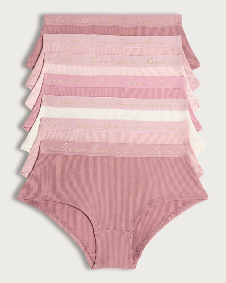 image 1 of F&F Girls 7-Pack Cotton Rich Love Waistband Short Knickers in Pink