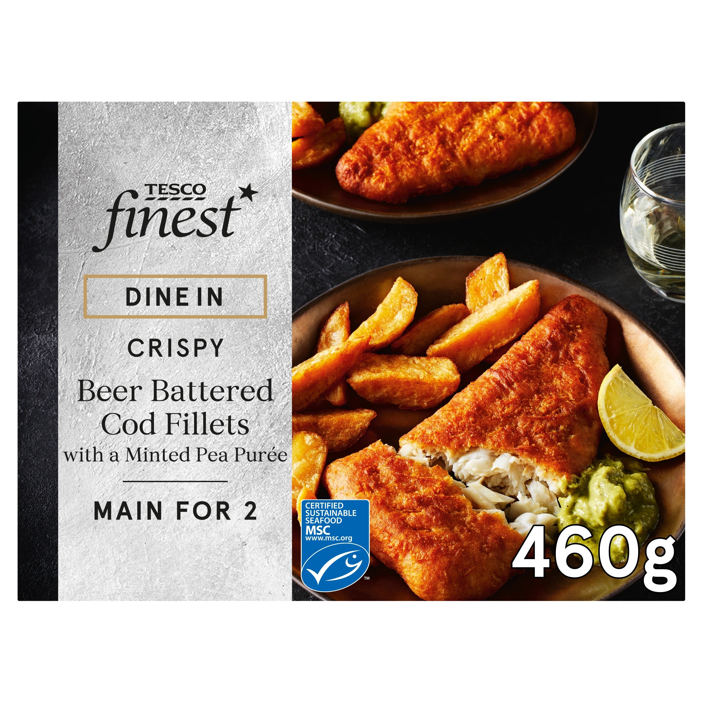 Tesco Cod Roe Tesco Finest Dine In Beer Battered Cod with a Minted Pea Puree 460G ...