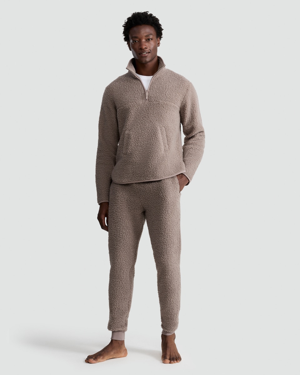 image 1 of F&F Fleece Half Zip Pyjama Top in Brown