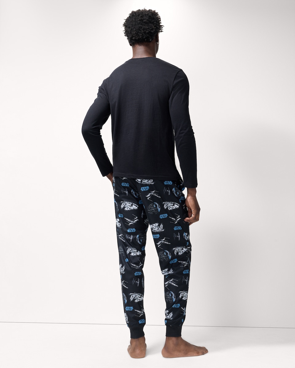 image 1 of Marvel Star Wars Fleece Bottoms Pyjama Set in Black