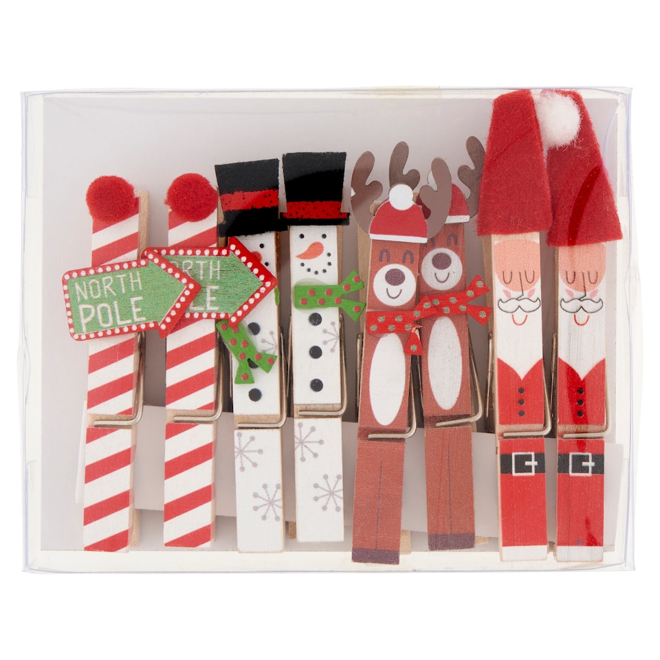 SM2674 drevená pinzeta s vianočným dizajnom 8 ks