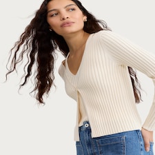 F&F 2-Piece Ribbed Cardigan and Vest Set in Neutral