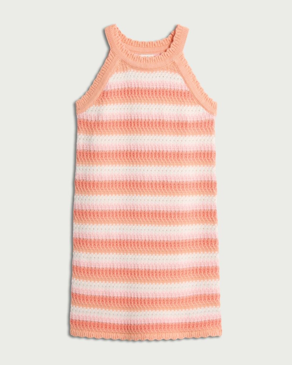image 1 of F&F Girls Cotton Rich Striped Sleeveless Knitted Dress in Pink