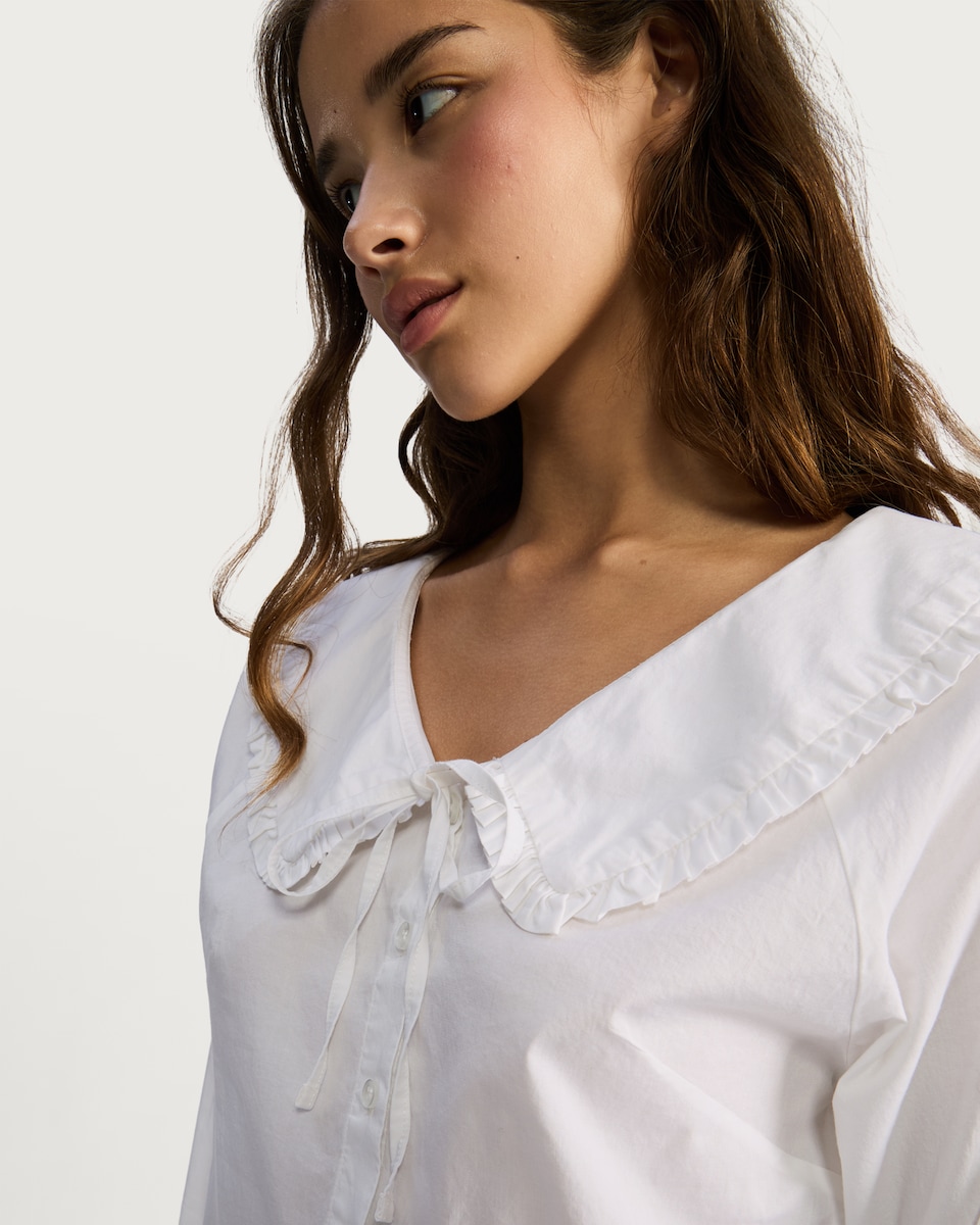 image 1 of OH ME OH MY Pure Cotton Frilled Collar Button Up Blouse in White