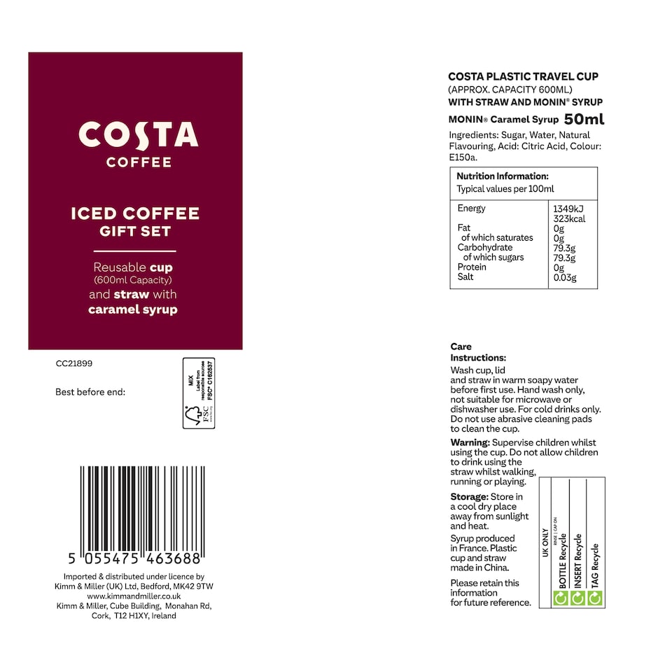 image 1 of COSTA ICED COFFEE CUP & SYRUP SET