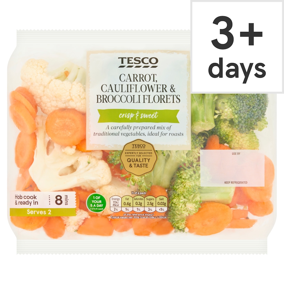 Tesco Carrot, Cauliflower and Broccoli Florets 350g