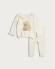 image 1 of F&F Baby 2-Piece Pure Cotton Knitted Bear Frill Jumper and Leggings Set in Cream