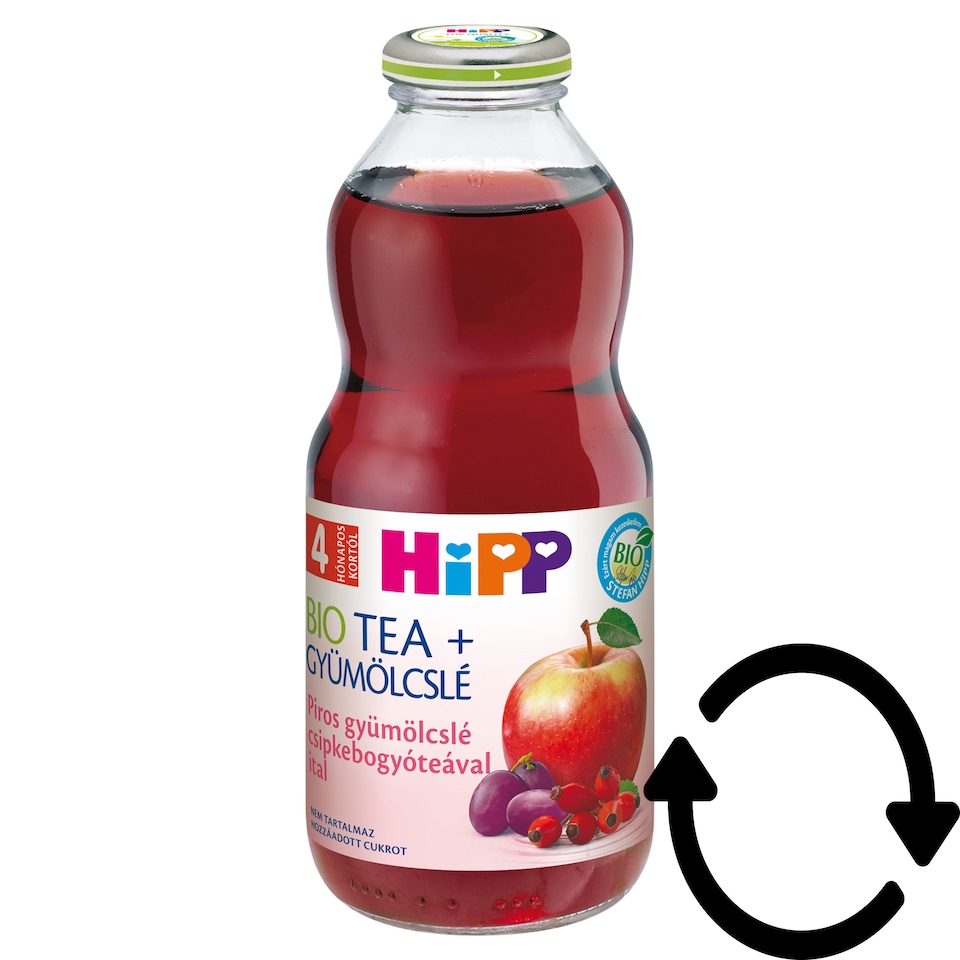 HiPP Bio Tea + Gyümölcslé piros gyümölcslé ital csipkebogyóteával 4 hónapos kortól 0,5 l