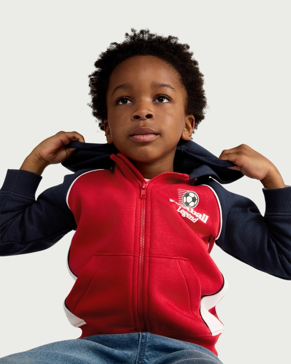 image 1 of F&F Boys Cotton Rich Football Legend Zip Up Hoodie in Multi