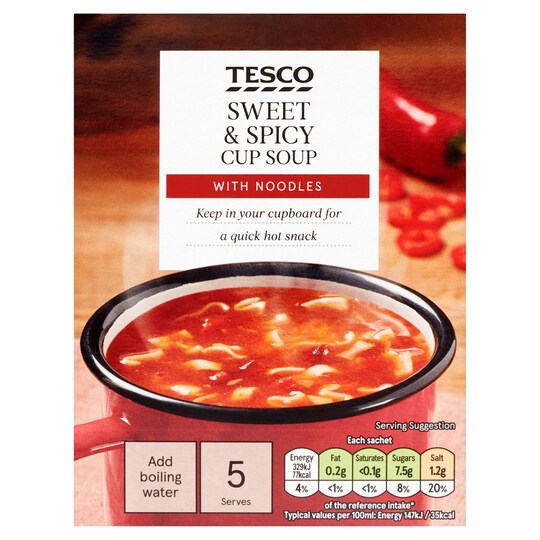 Tesco Sweet & Spicy Noodle Soup In A Mug 5 Pack 115G Tesco Groceries