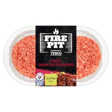 Tesco Firepit 4 1/4Lb Beef Burgers 454G(C)