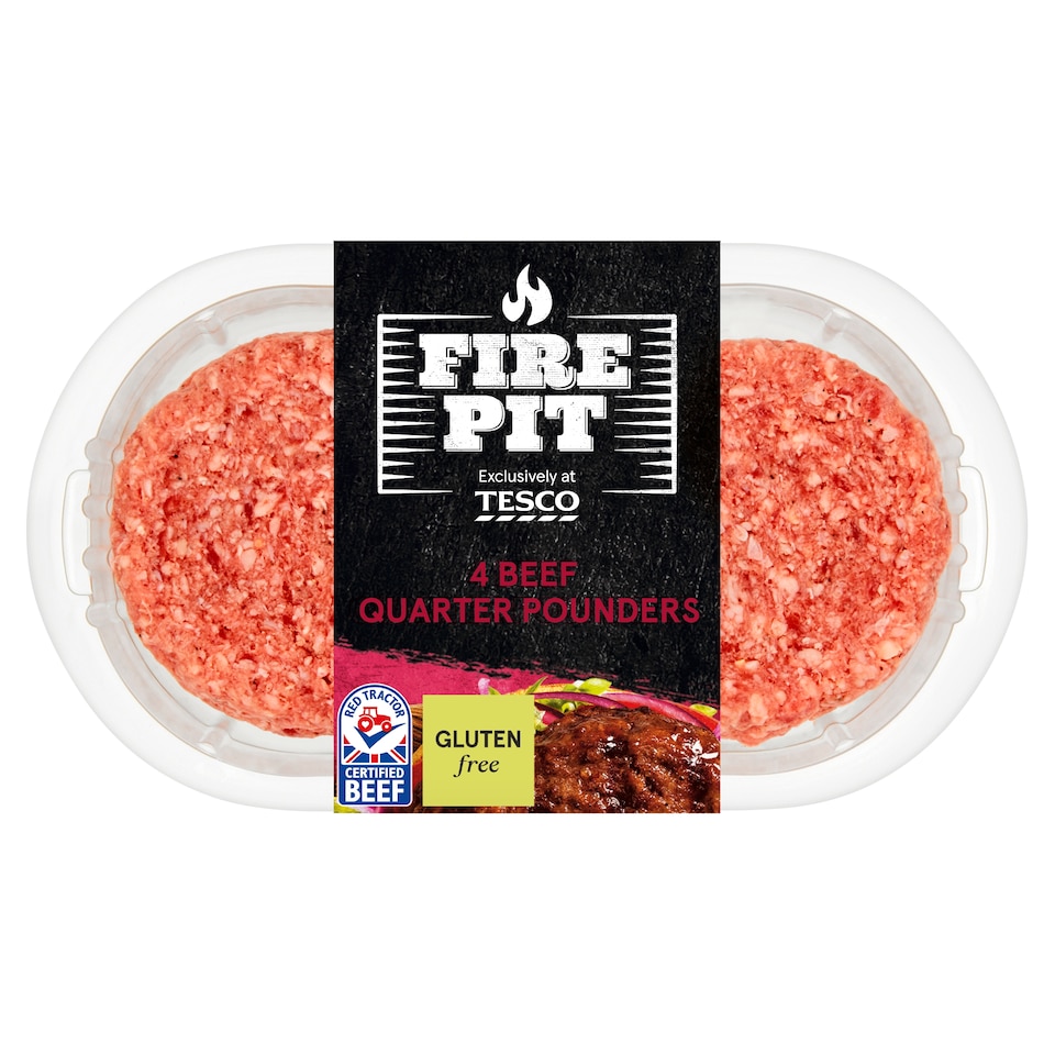 Tesco Firepit 4 1/4Lb Beef Burgers 454G(C)