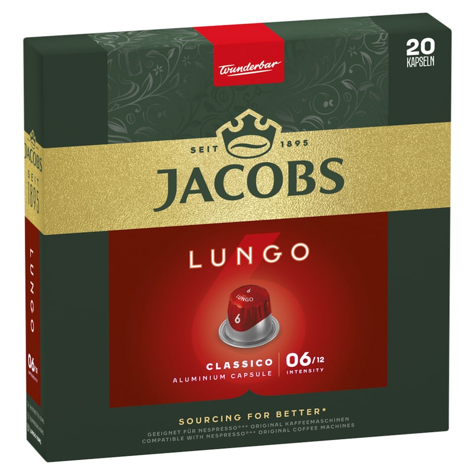 Jacobs Lungo Classico őrölt-pörkölt kávé kapszulában 20 db 104 g