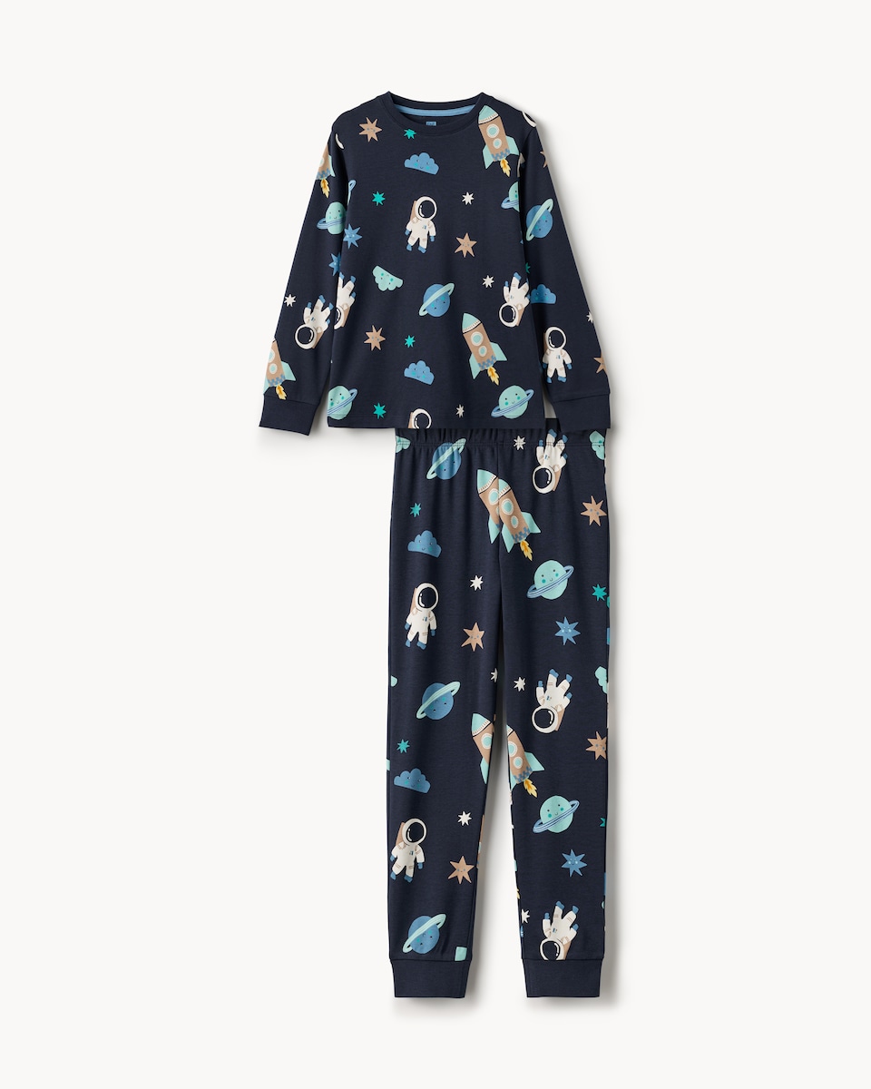 image 1 of F&F Boys Pure Cotton Space Pyjama Set in Navy