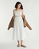 image 2 of F&F Pure Cotton Embroidered Tie Strap Midi Dress in White