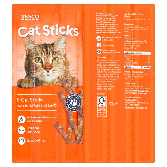 Tesco Cat Sticks Treats Turkey & Lamb 30G Tesco Groceries