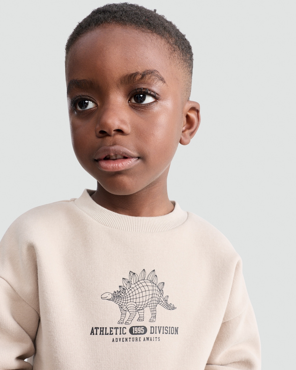 image 1 of F&F Boys 2-Pack Cotton Rich Dinosaur Print Sweatshirts in Cream