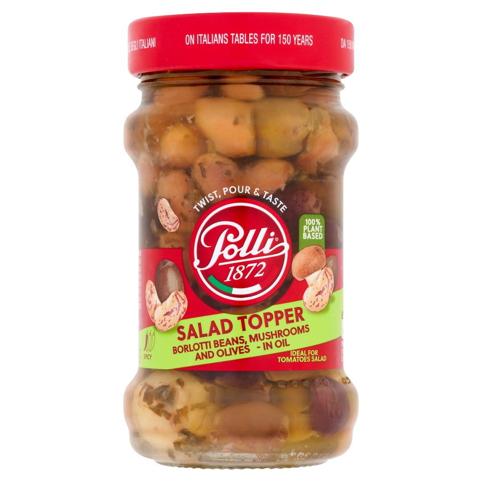Polli Italian Salad Topper Borlotti Beans, Mushrooms and Olive in Oil 190g