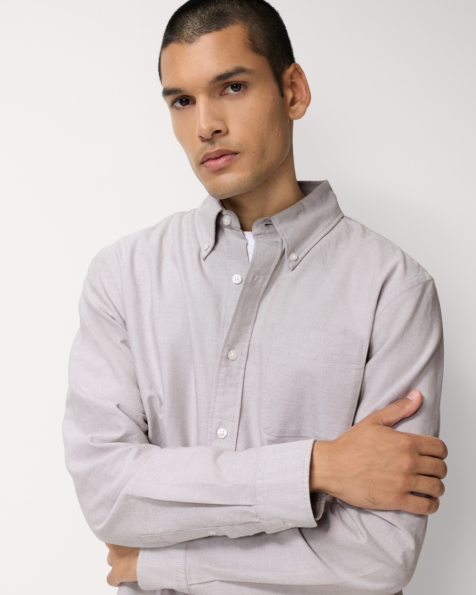 image 1 of F&F Pure Cotton Long Sleeved Oxford Shirt in Neutral